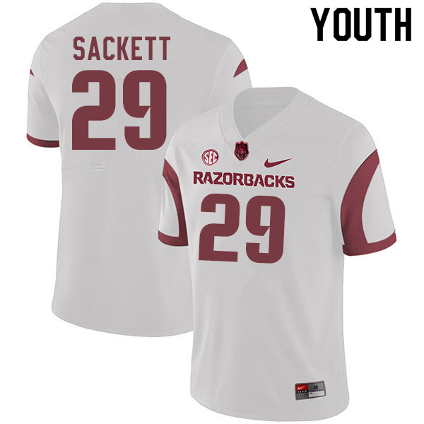 Youth #29 Andrew Sackett Arkansas Razorbacks College Football Jerseys Sale-White